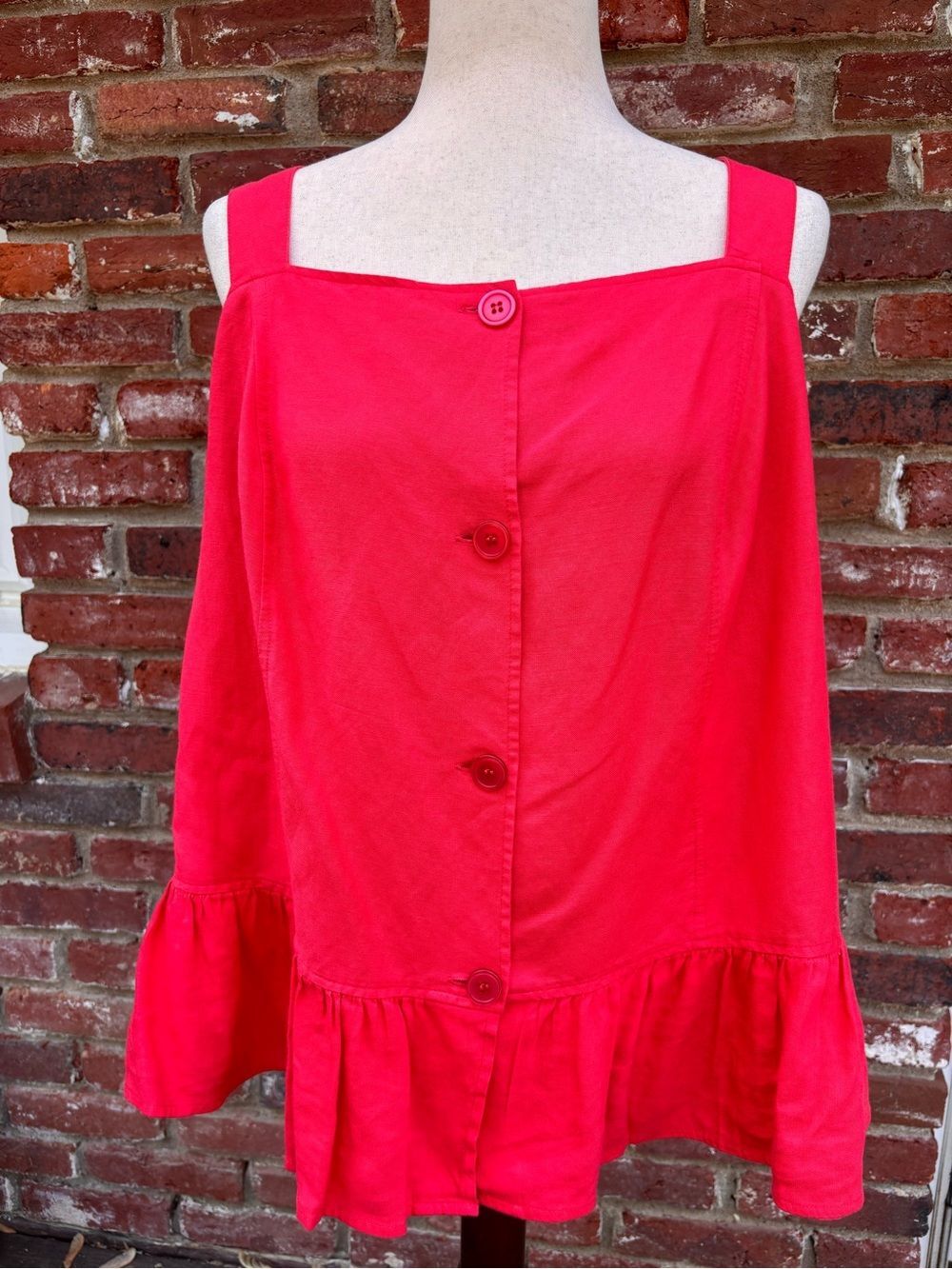 Jessica London Hot Pink Linen Blend Cold Shoulder Ruffle Hem Top Size 16